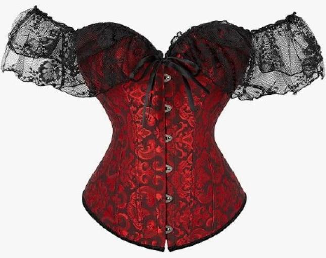 Corset bustier rouge sombre à agrafes et lassets gothique à motifs taille L