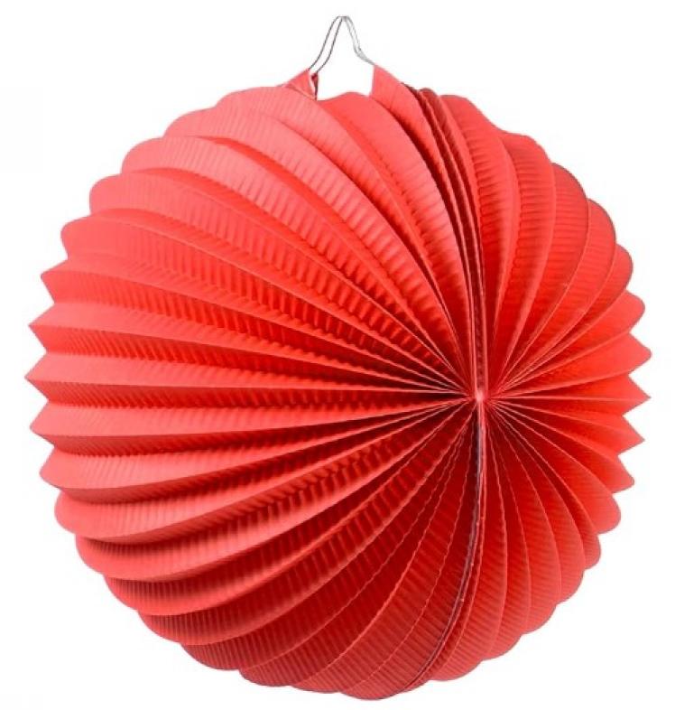 Lampion rond rouge 22cm avec porte bougie