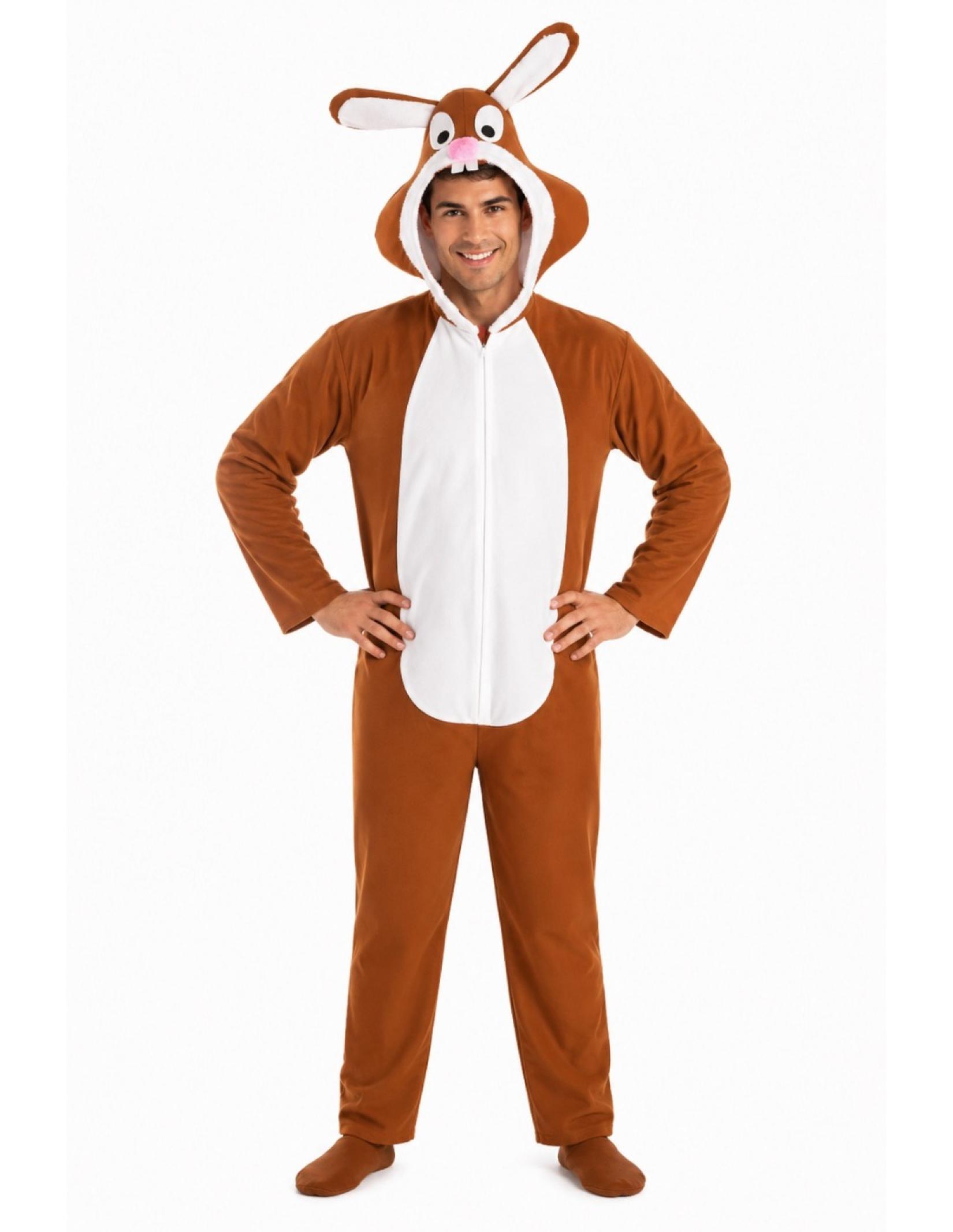 Déguisement de lapin marron à capuche tête de lapin taille M/L