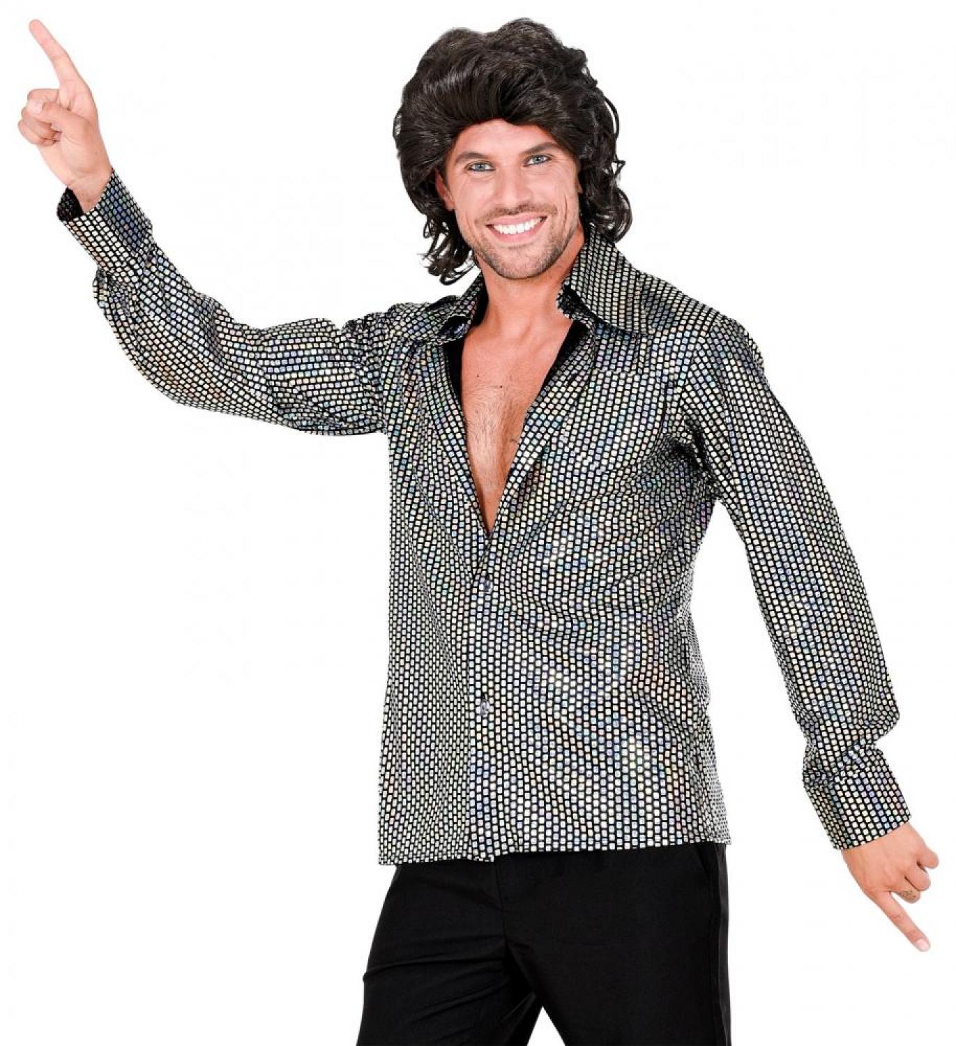 Chemise disco holographique argent taille S/M