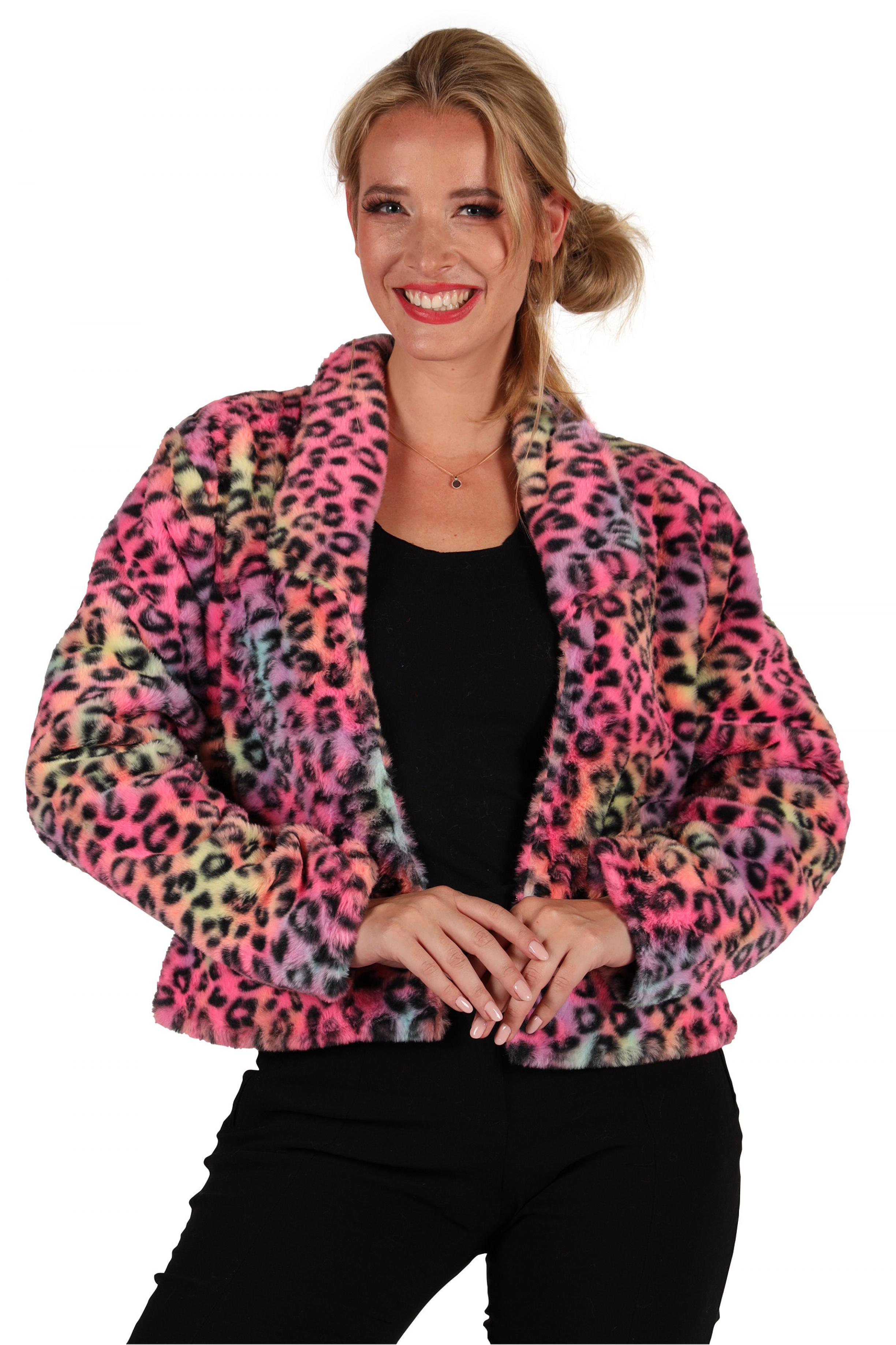 Veste en peluche fausse fourrure léopard multicolore femme taille S