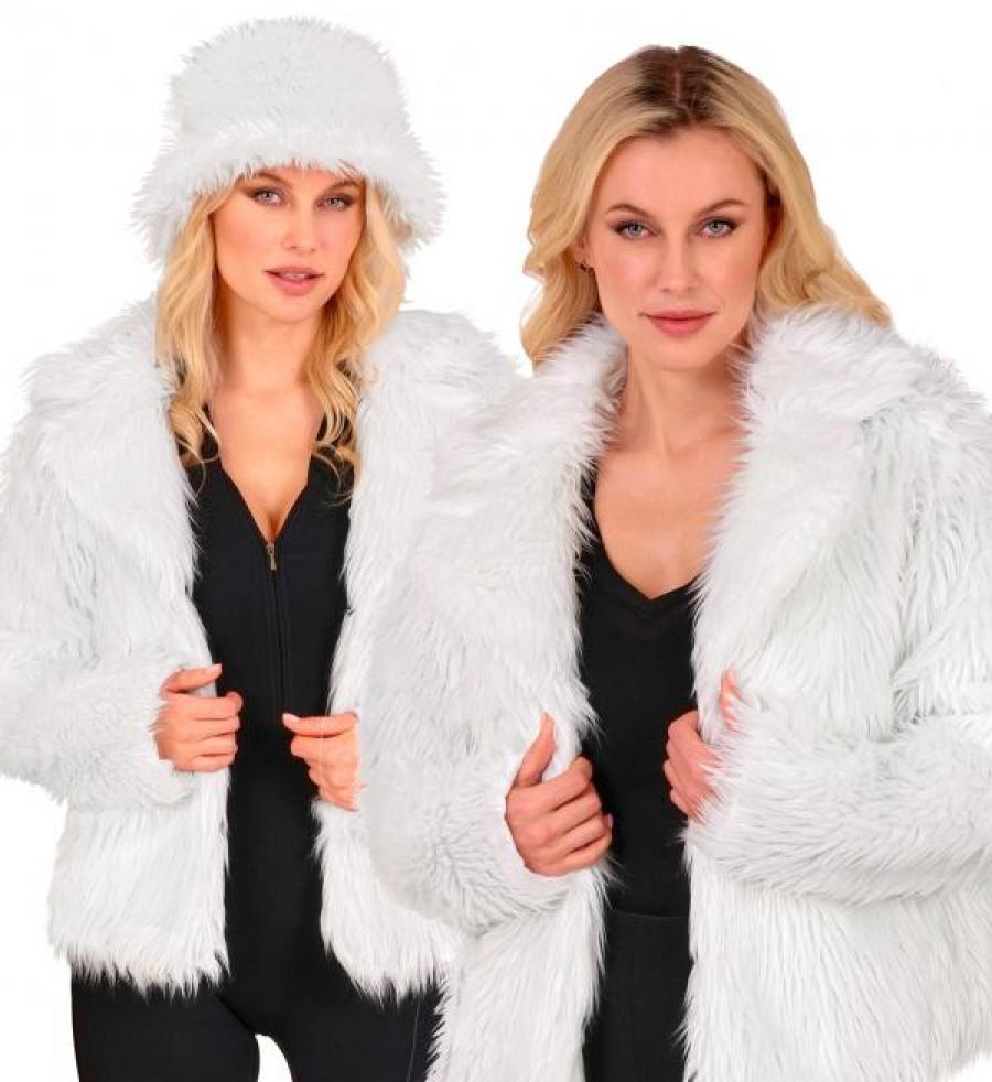 Veste en peluche fausse fourrure blanche femme taille L/XL