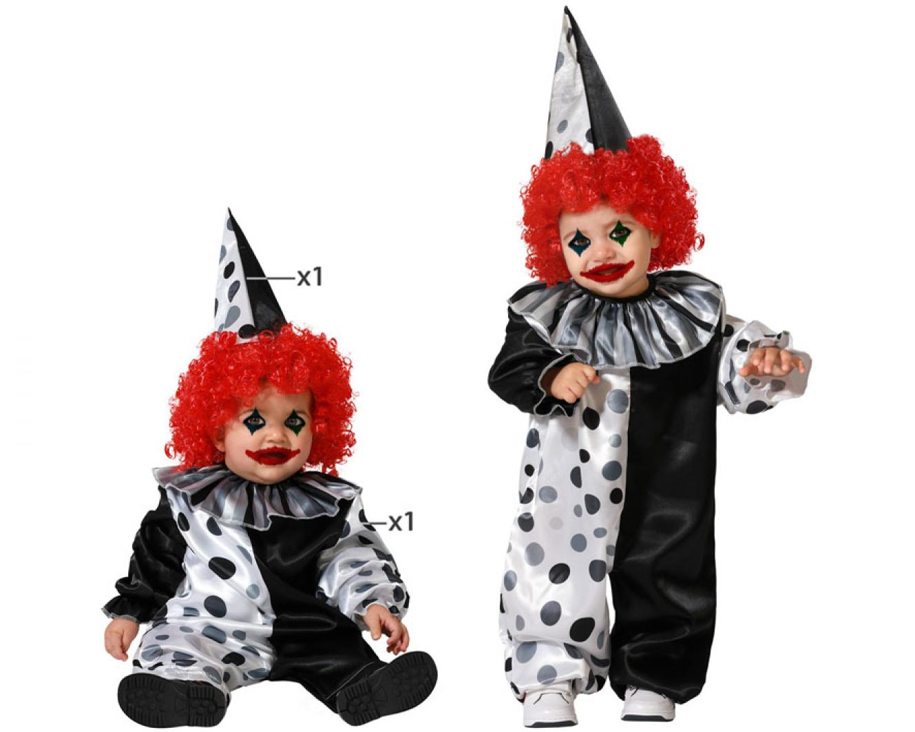 Clown halloween noir et blanc satin taille 1/2 ans