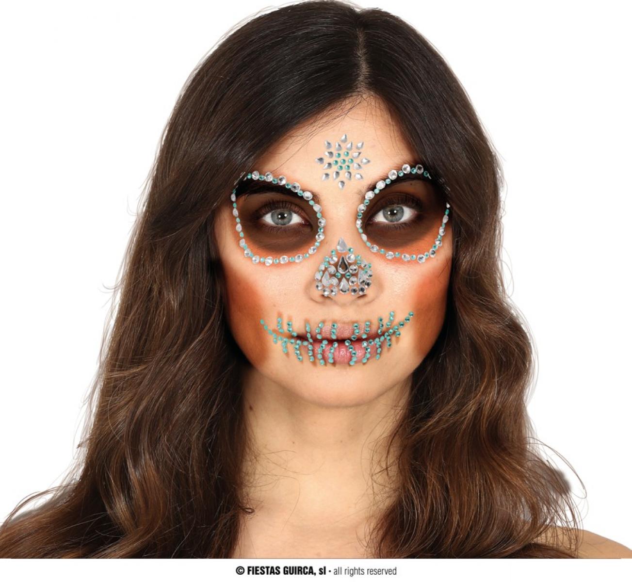 Bijoux strass de visage tête de mort verte