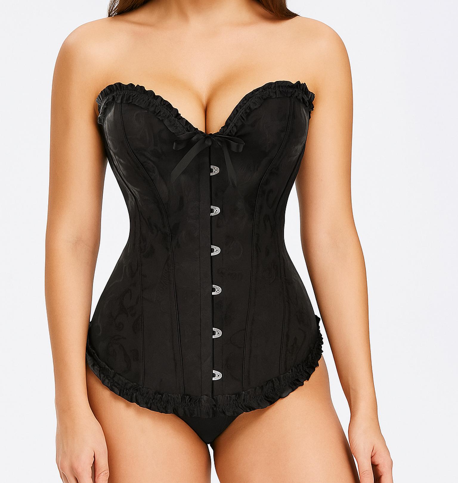 Corset bustier noir à agrafes et lassets gothique à motifs taille M