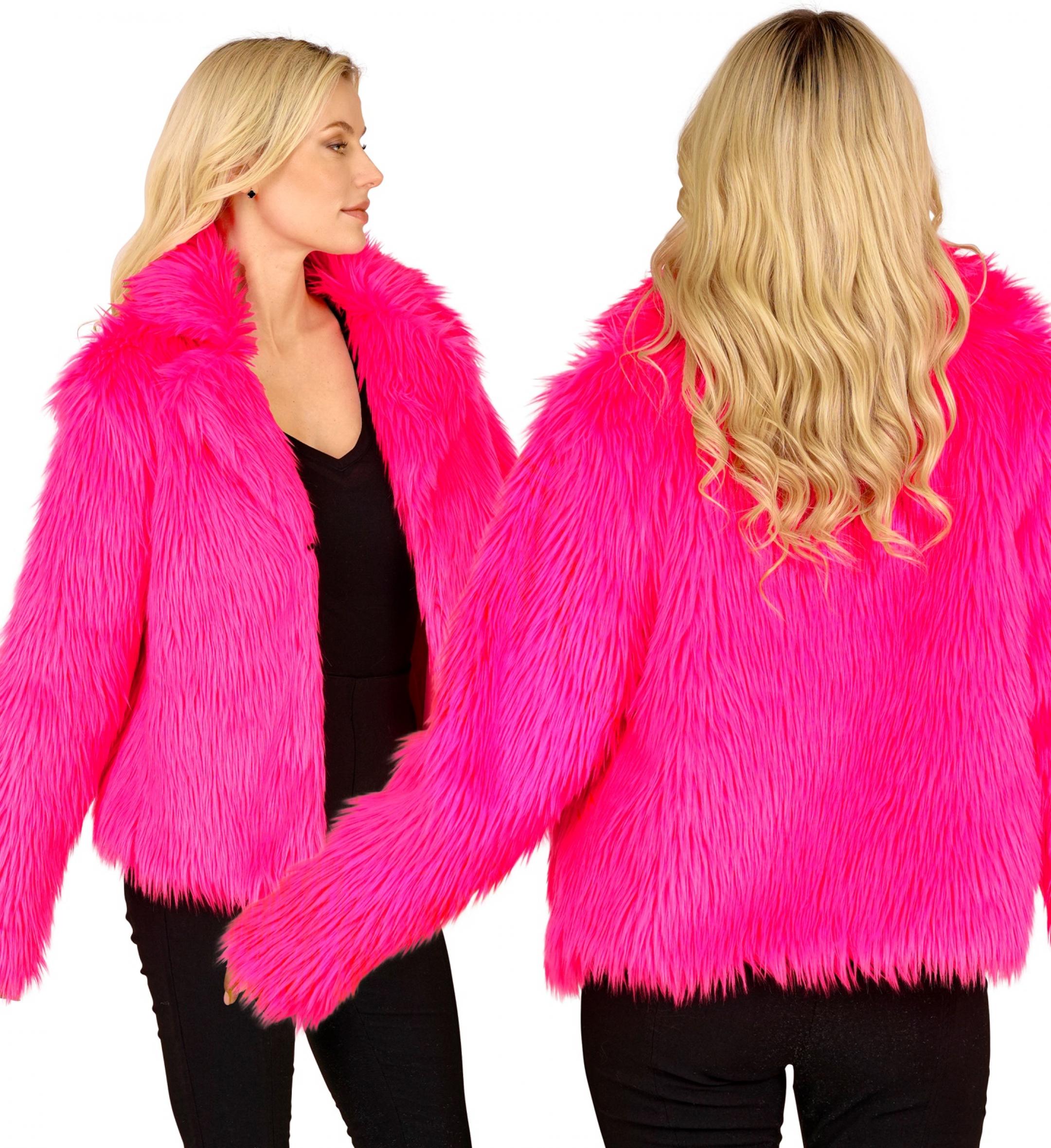 Veste en peluche fausse fourrure rose fluo femme taille S/M