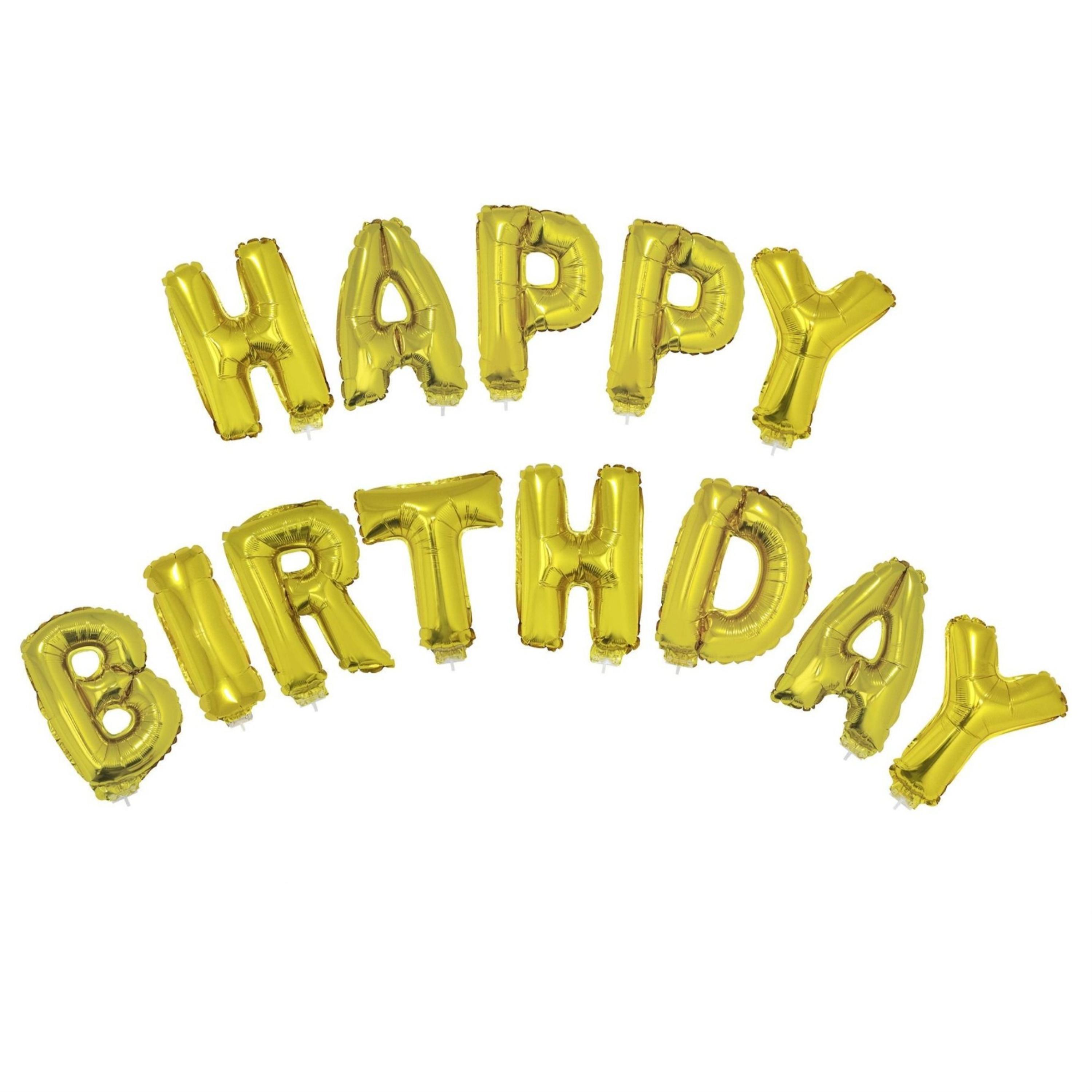 Guirlande ballons mylar Happy Birthday doré