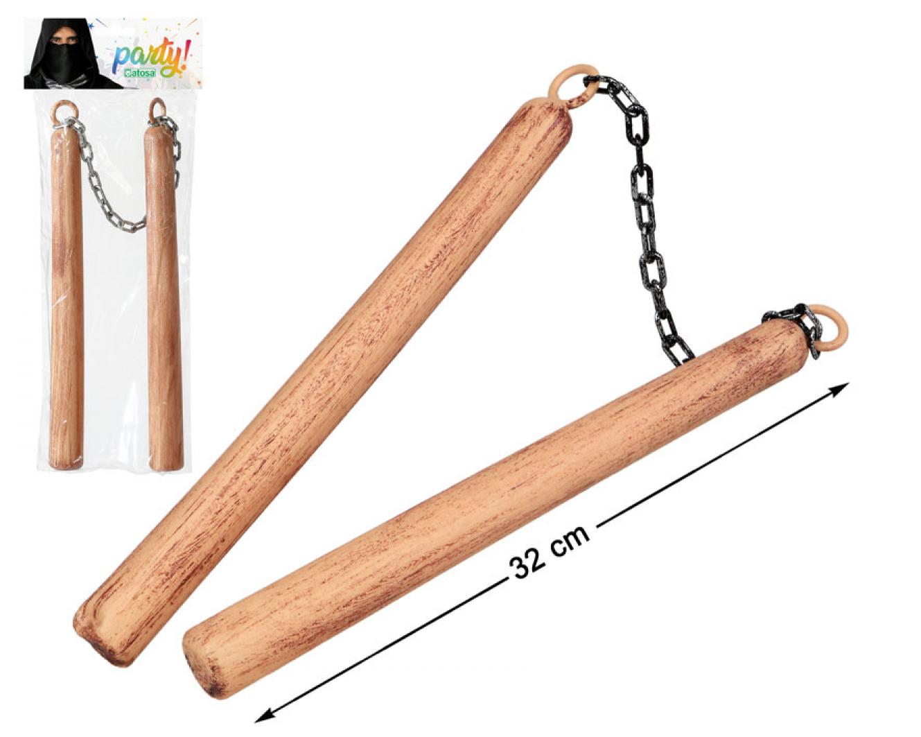 Nunchaku manche effet bois 32cm