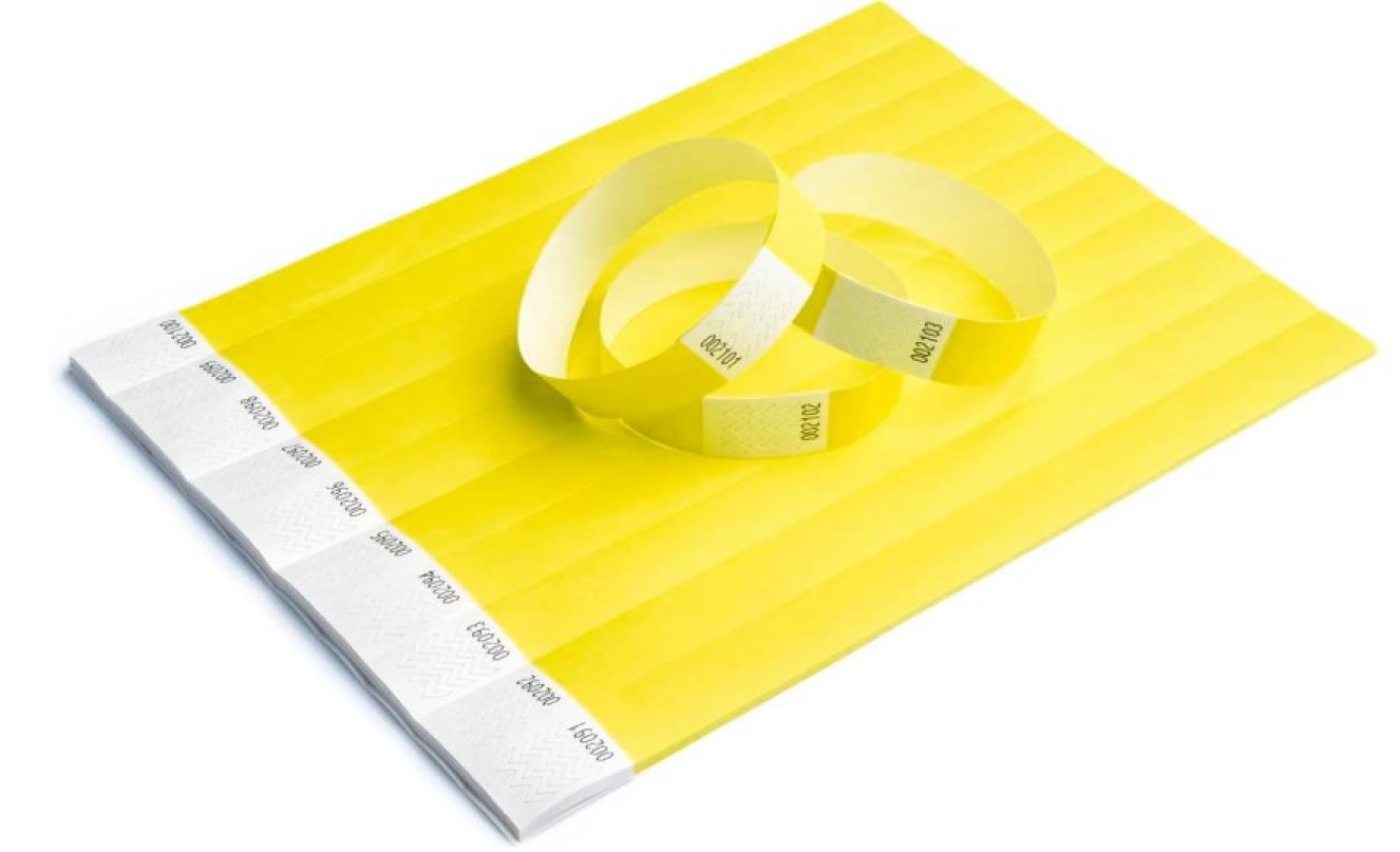 100 bracelets contrôle d'accès jaune papier