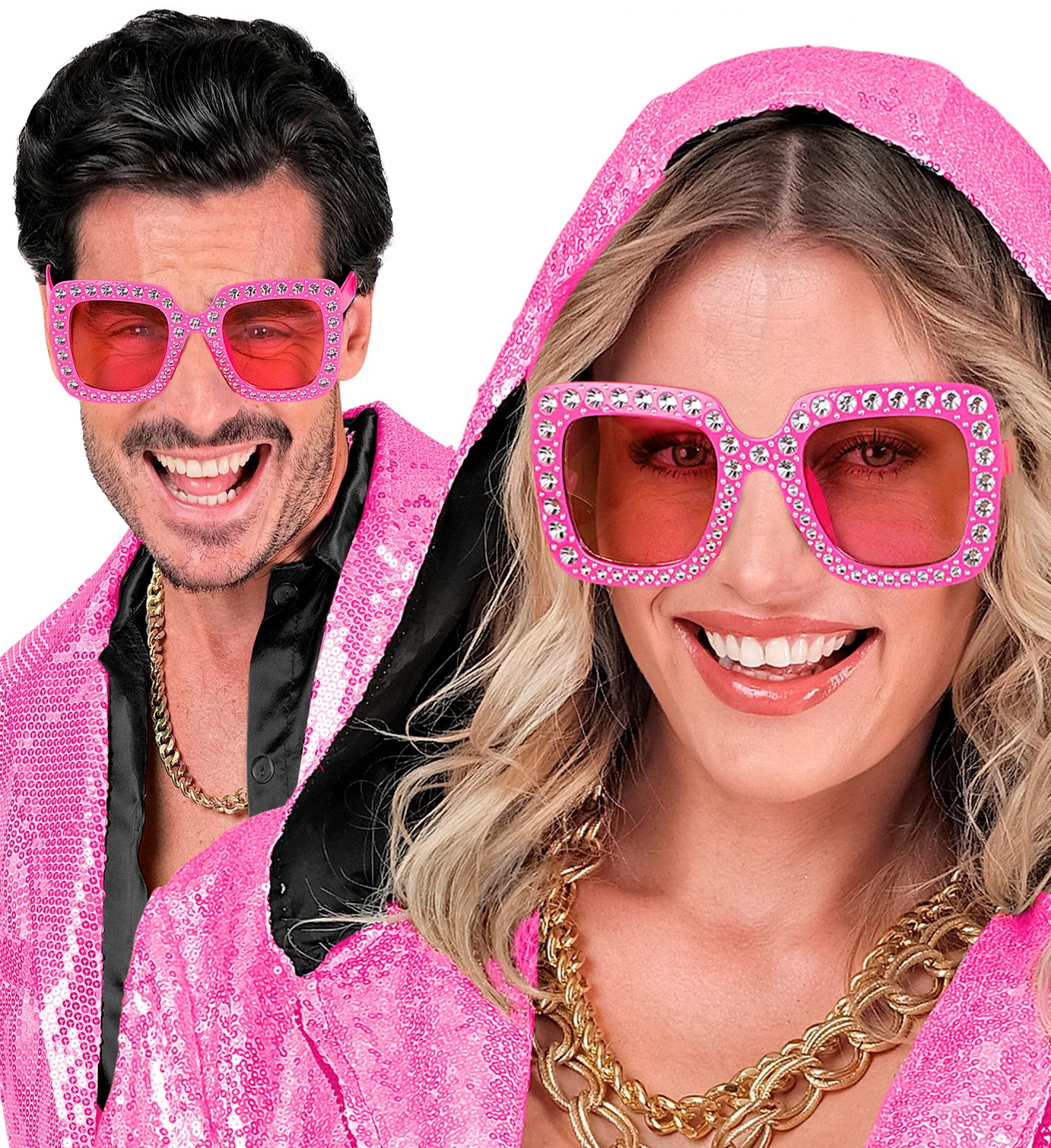 Lunettes disco strass carrées roses (N71)