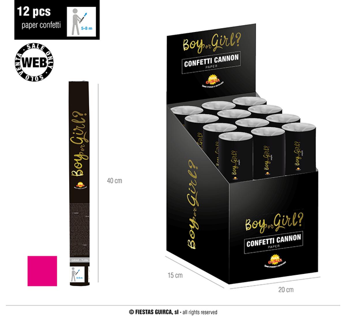 Canon à confettis rose et or fille 40 cm