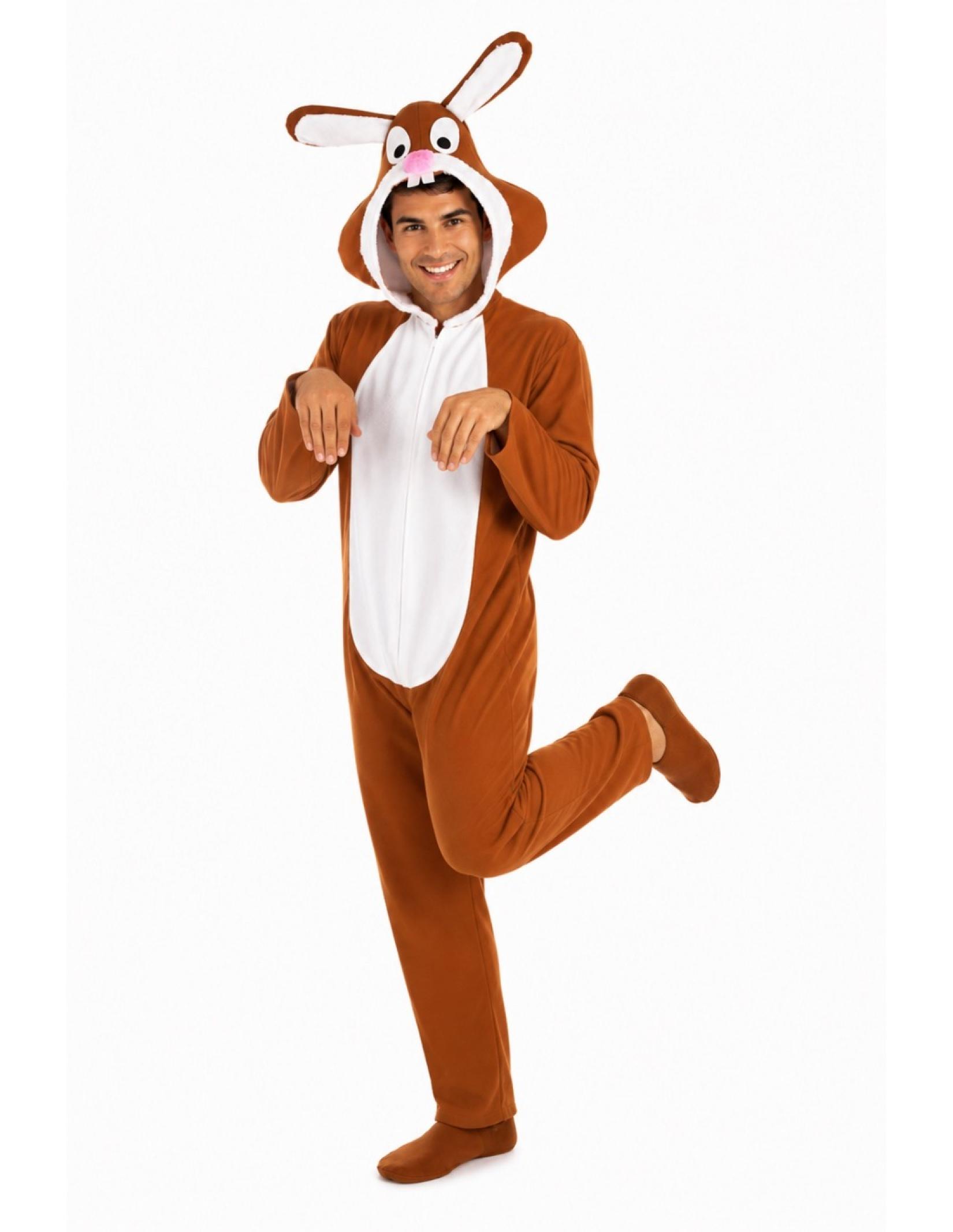 Déguisement de lapin marron à capuche tête de lapin taille M/L