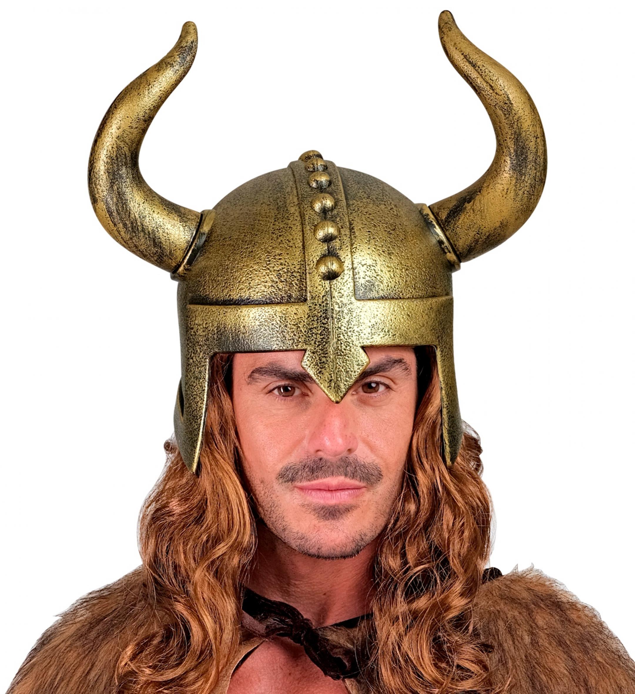 Casque viking à grandes cornes effet bronze vieilli