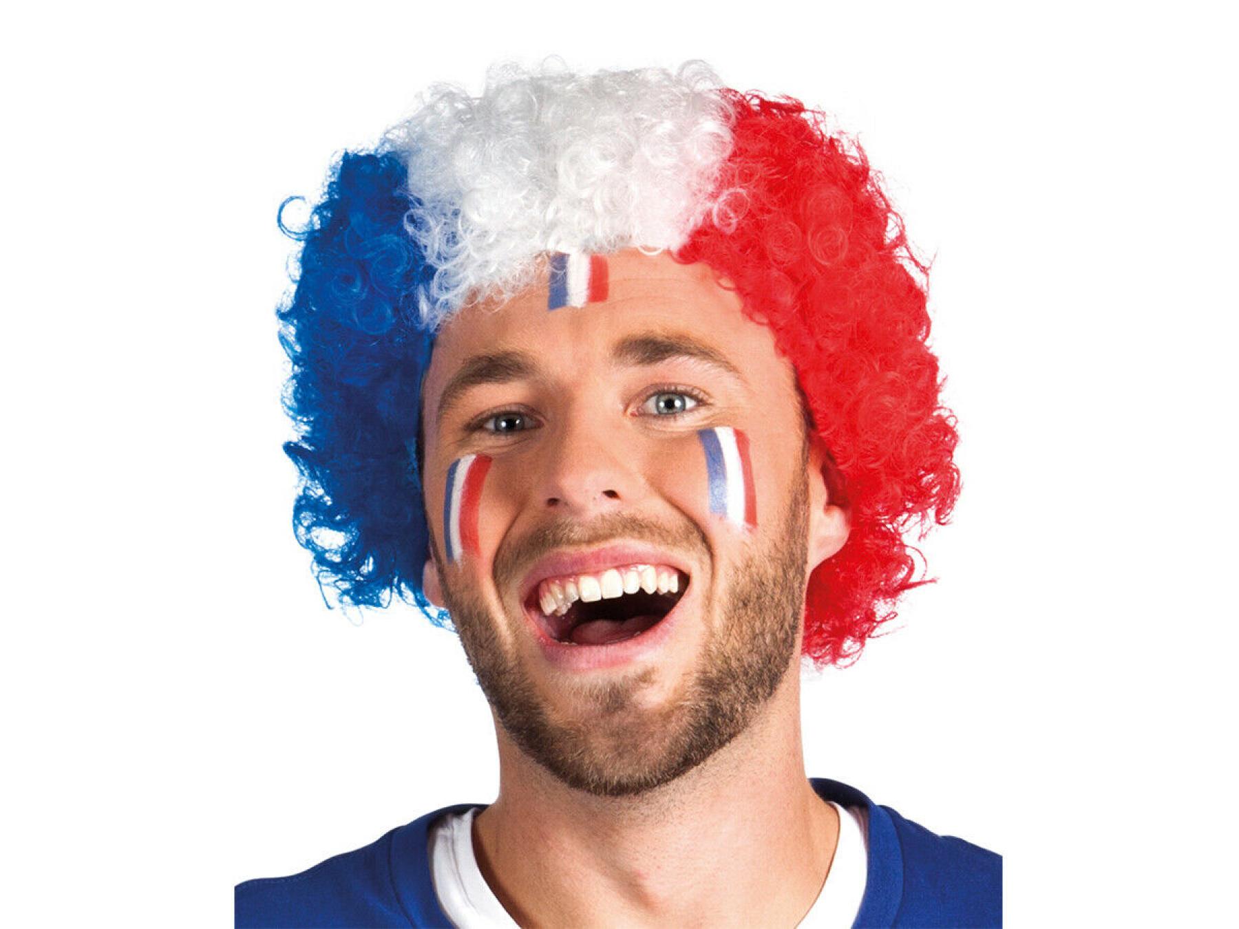 Perruque afro bleu/blanc/rouge France Tricolore