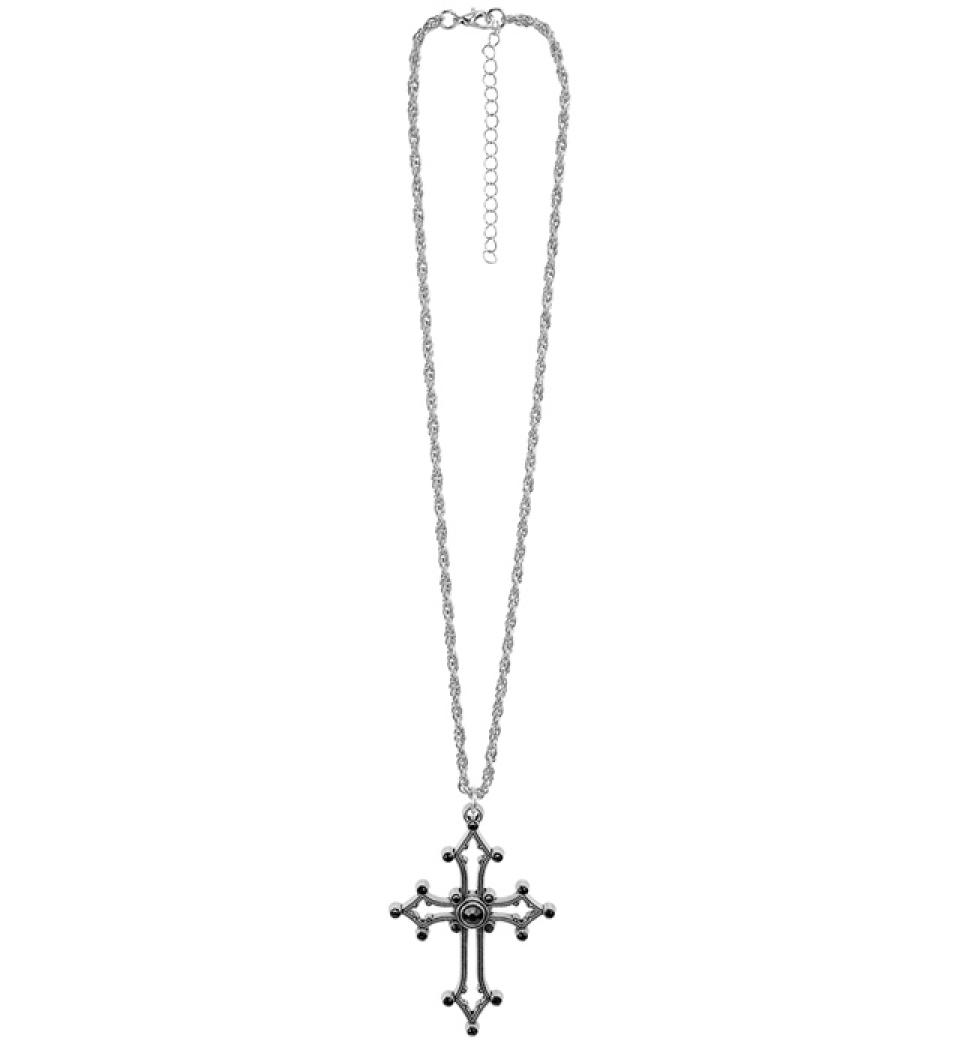 Collier croix gothique avec pierres noires incrustées