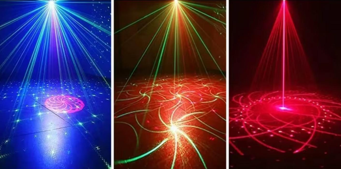 Jeu de lumière laser rouge vert avec double lentille multi