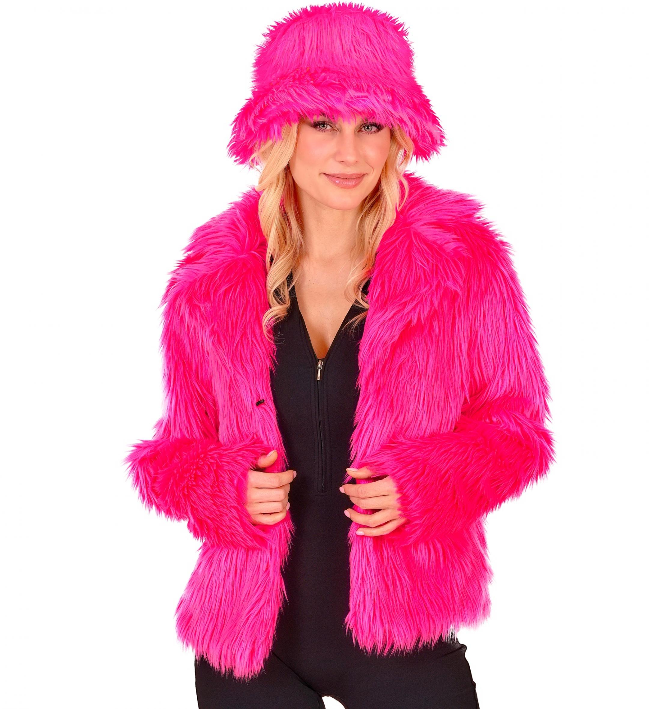 Veste en peluche fausse fourrure rose fluo femme taille XXL