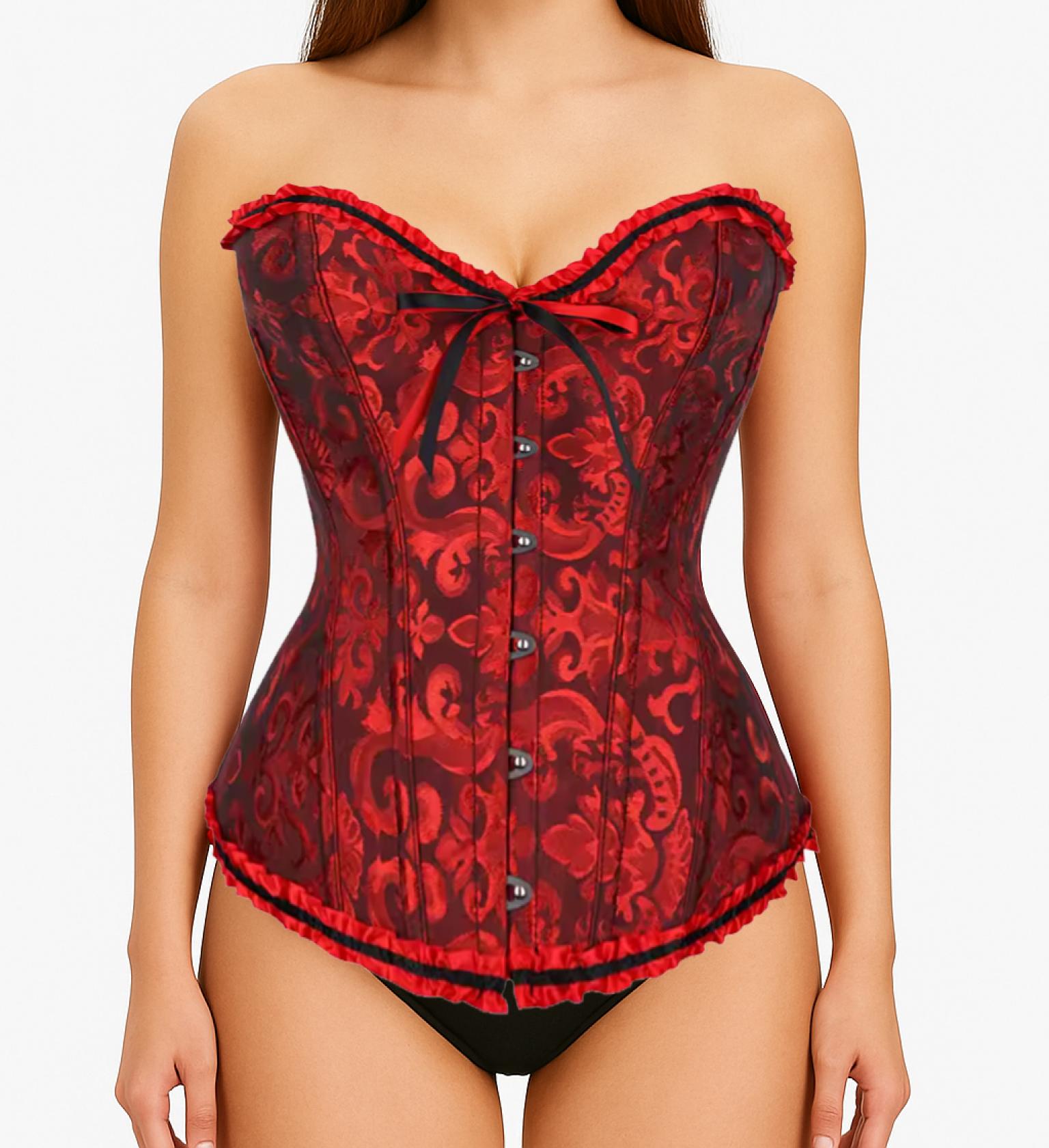 Corset bustier rouge à agrafes et lassets gothique à motifs taille L