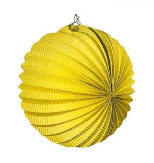 Lampion rond jaune 22cm avec porte bougie