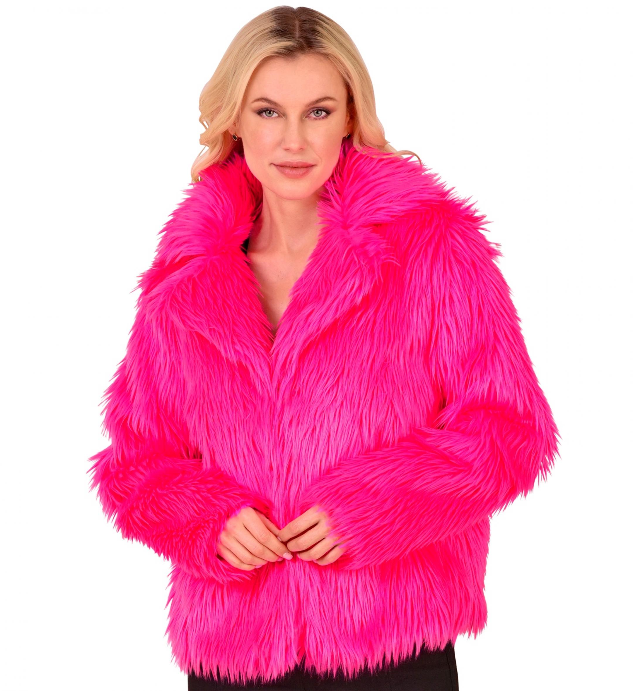 Veste en peluche fausse fourrure rose fluo femme taille L/XL