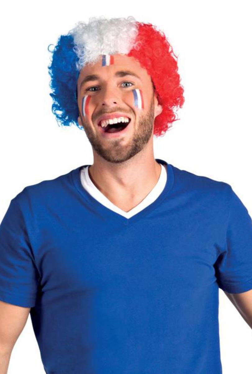 Perruque pop bleu blanc rouge France Tricolore