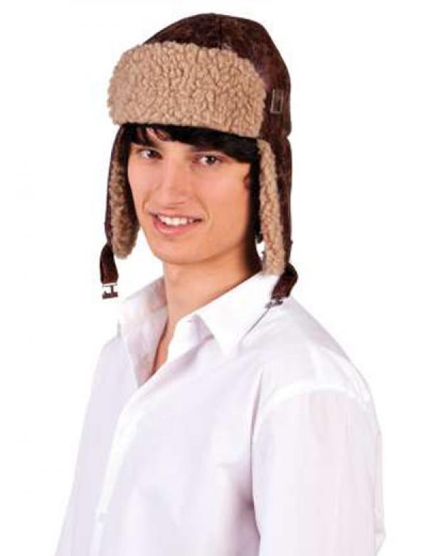 Casque coiffe chapeau aviateur faux cuir avec fourrure