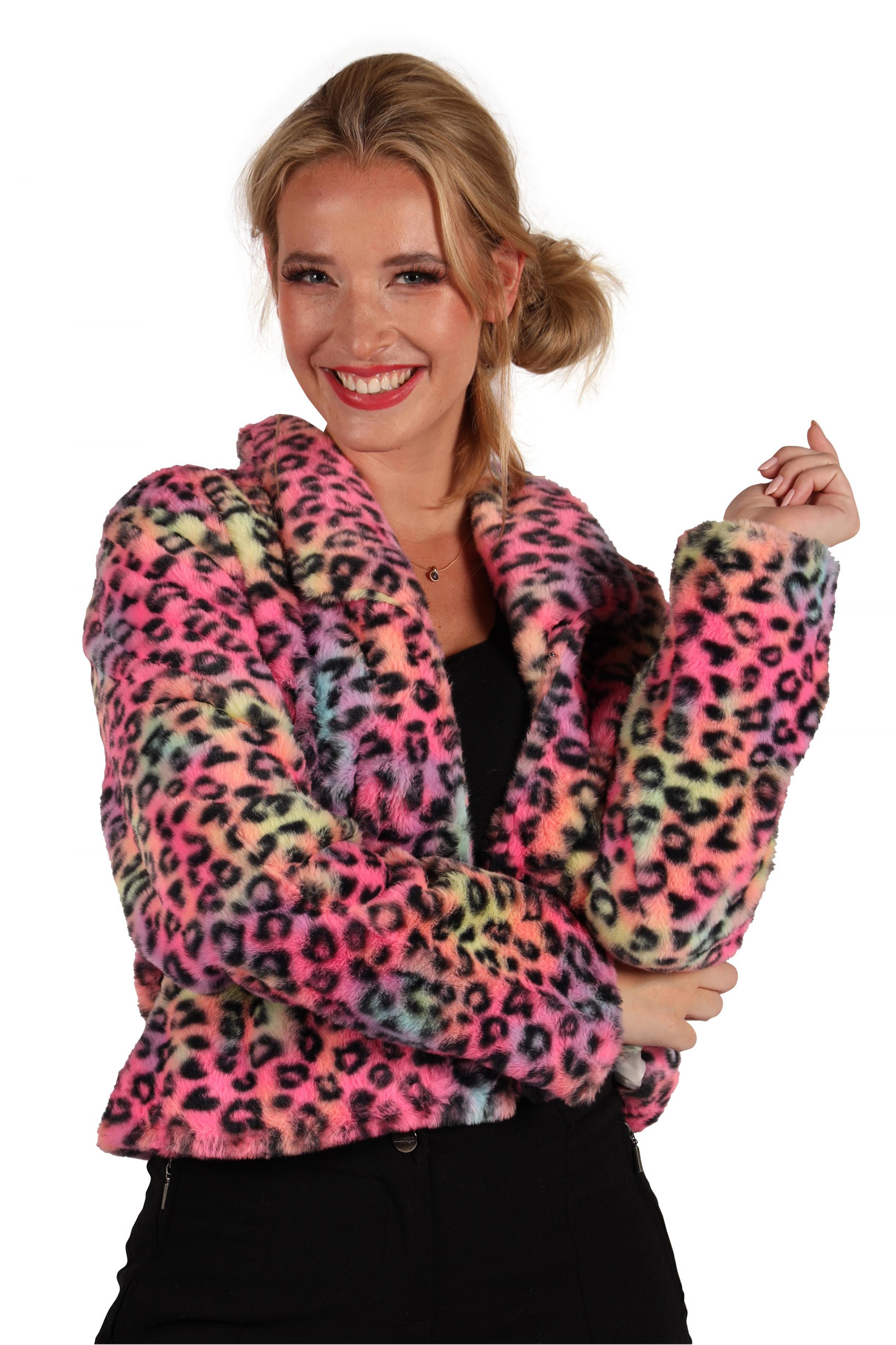 Veste en peluche fausse fourrure léopard multicolore femme taille S