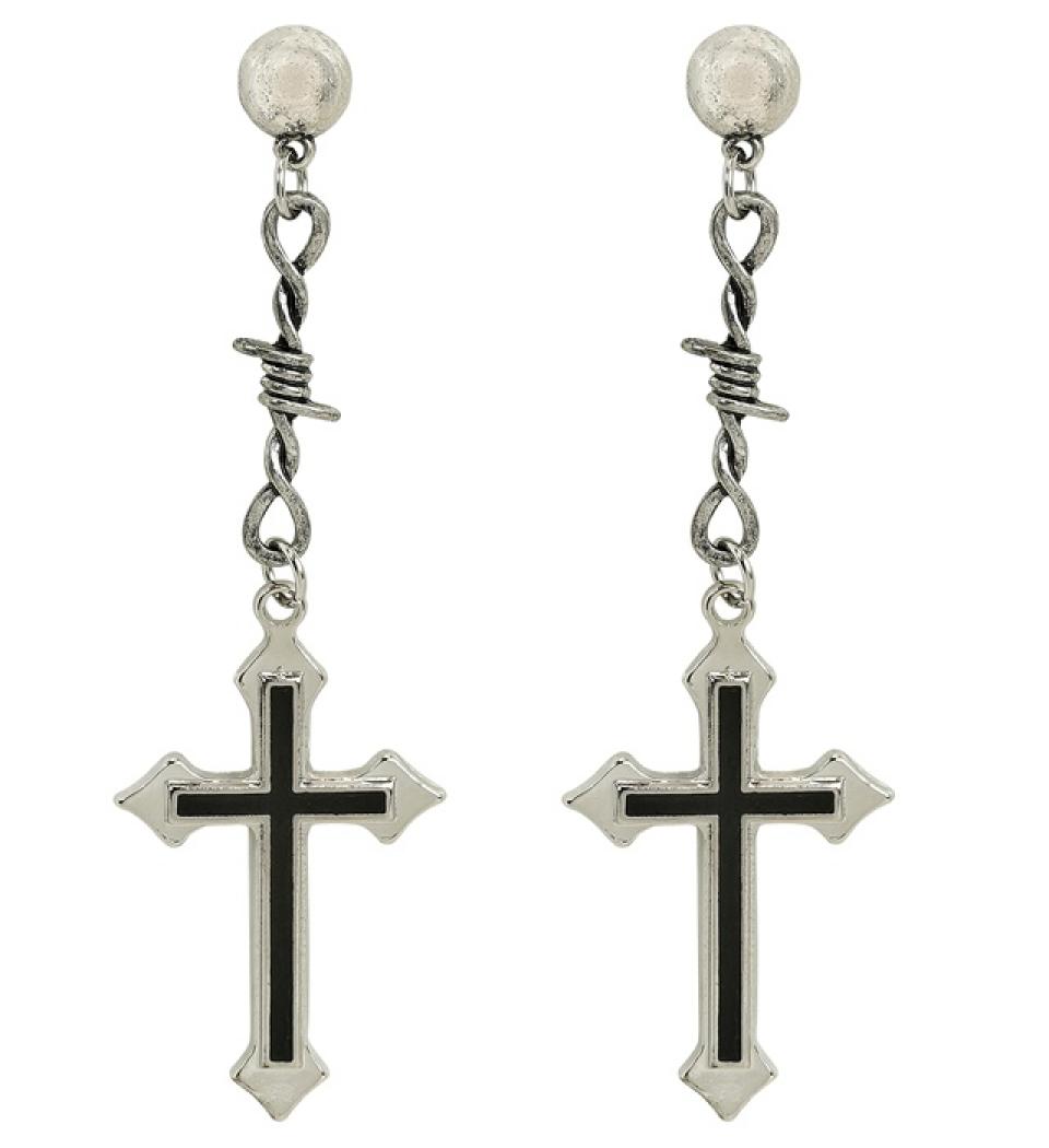 Paire de boucles d'oreilles croix noires gothiques pour oreilles percées