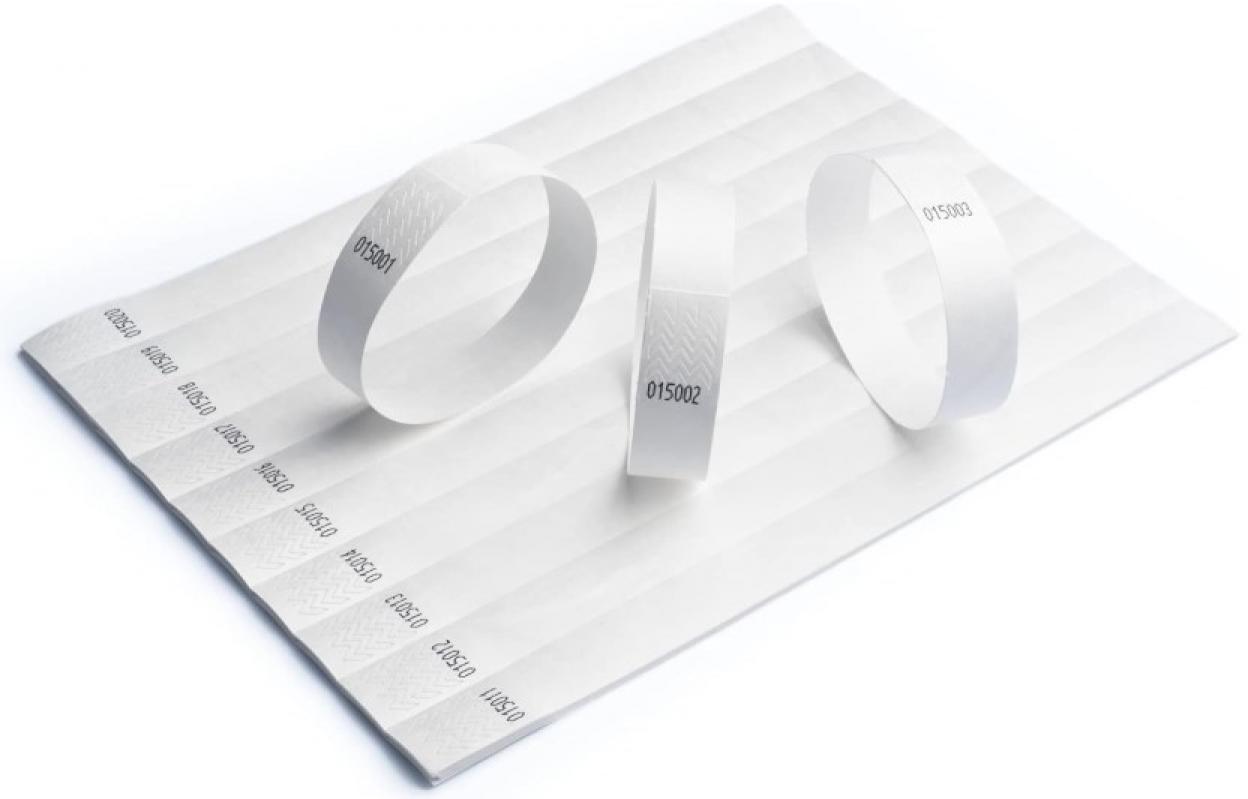 100 bracelets contrôle d'accès blanc papier