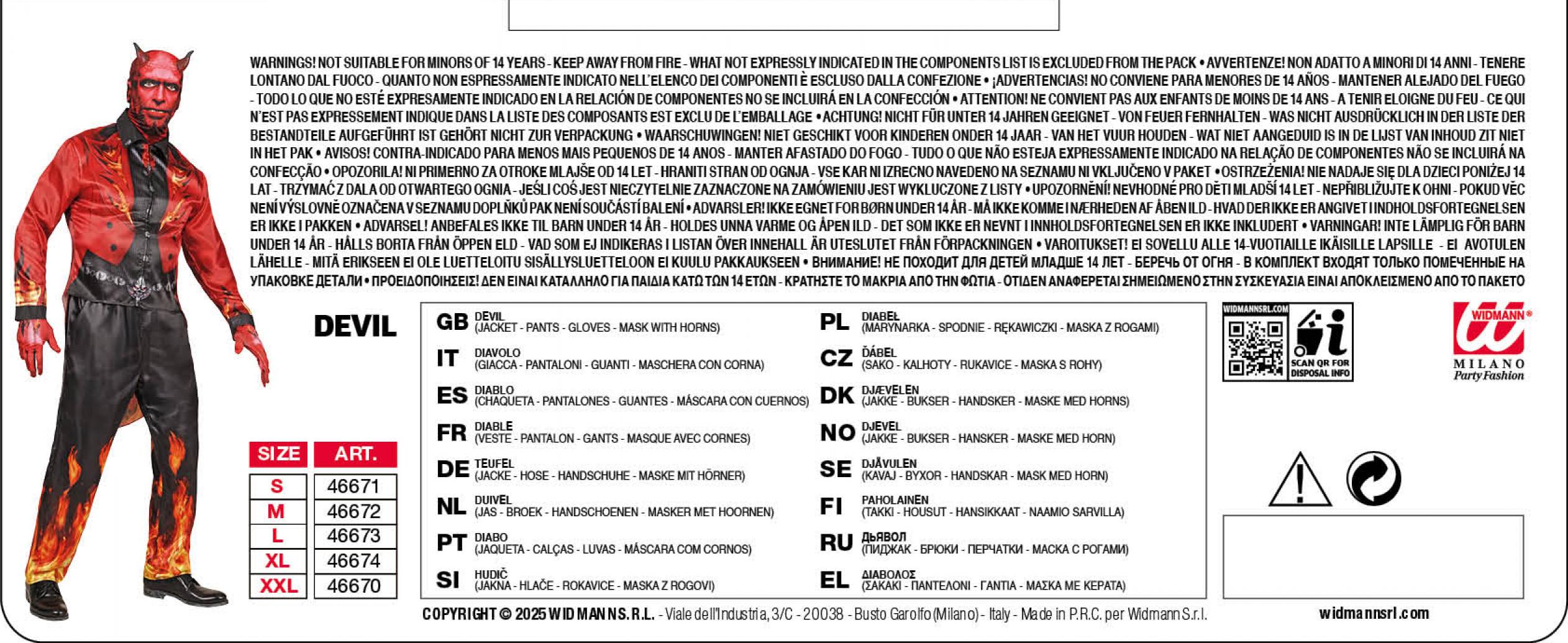 Déguisement effet réaliste diable imprimé Fast Costume intégral taille L