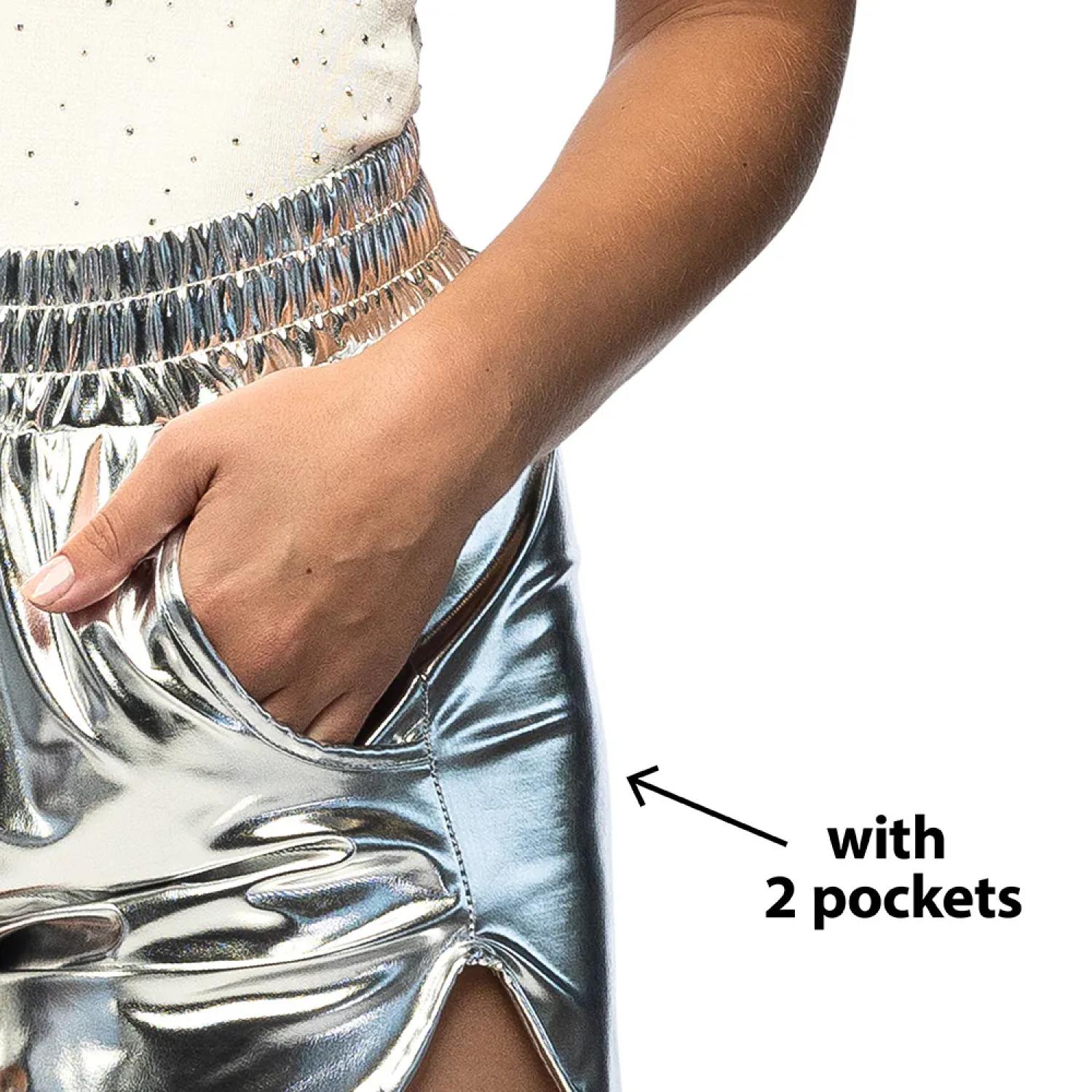 Short argent métallisé pour femme avec poches taille L/XL