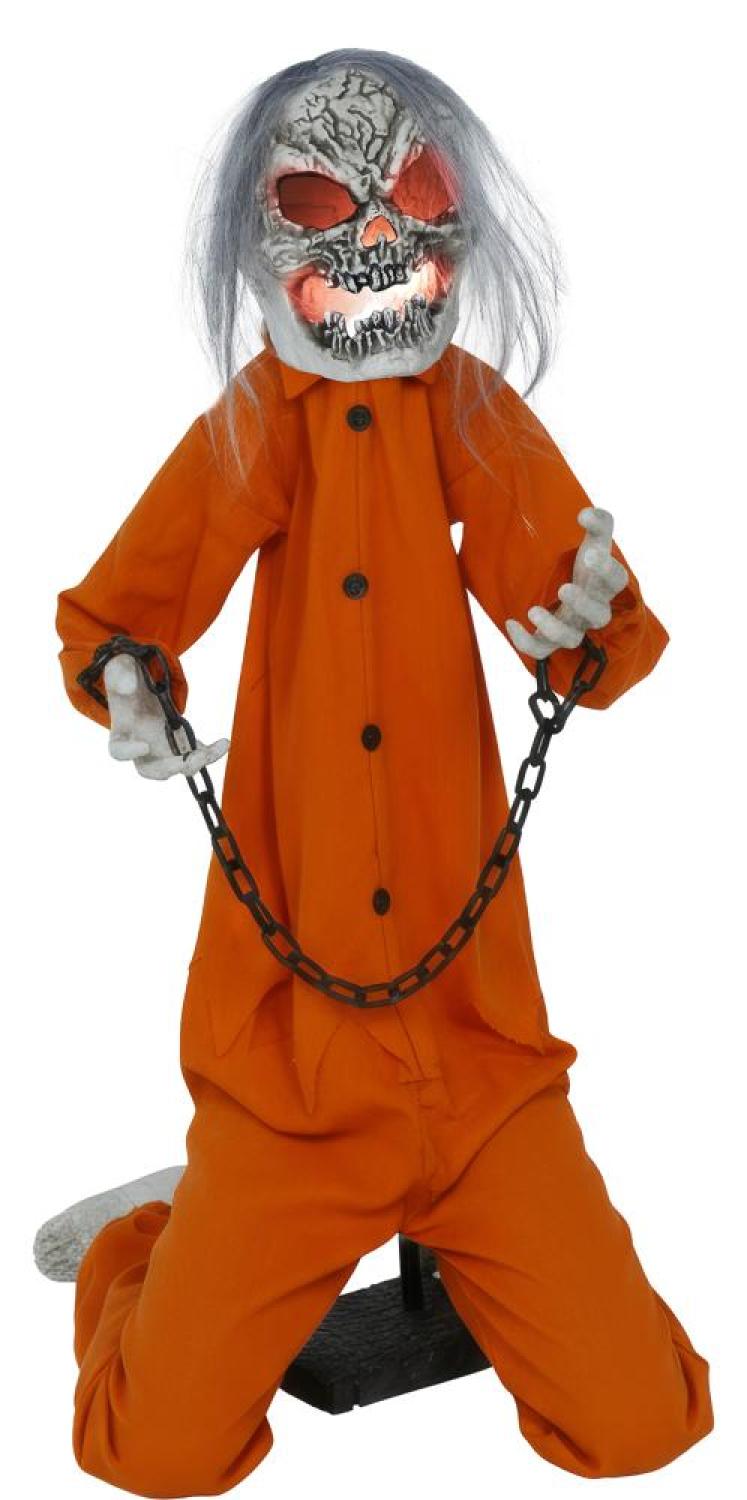 Prisonnier orange zombie animatronic automate 160cm lumineux sonore animé
