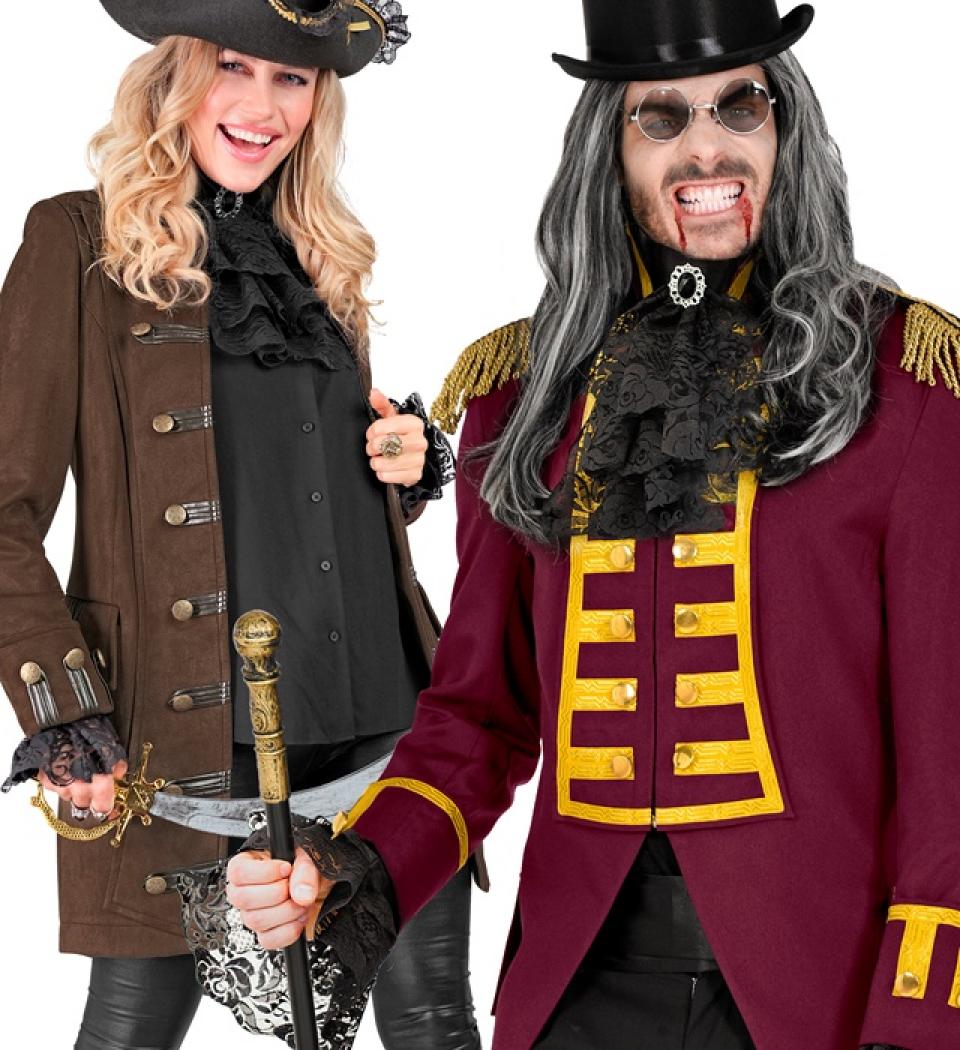 Jabot noir en dentelle avec pierre noire et poignets en dentelle