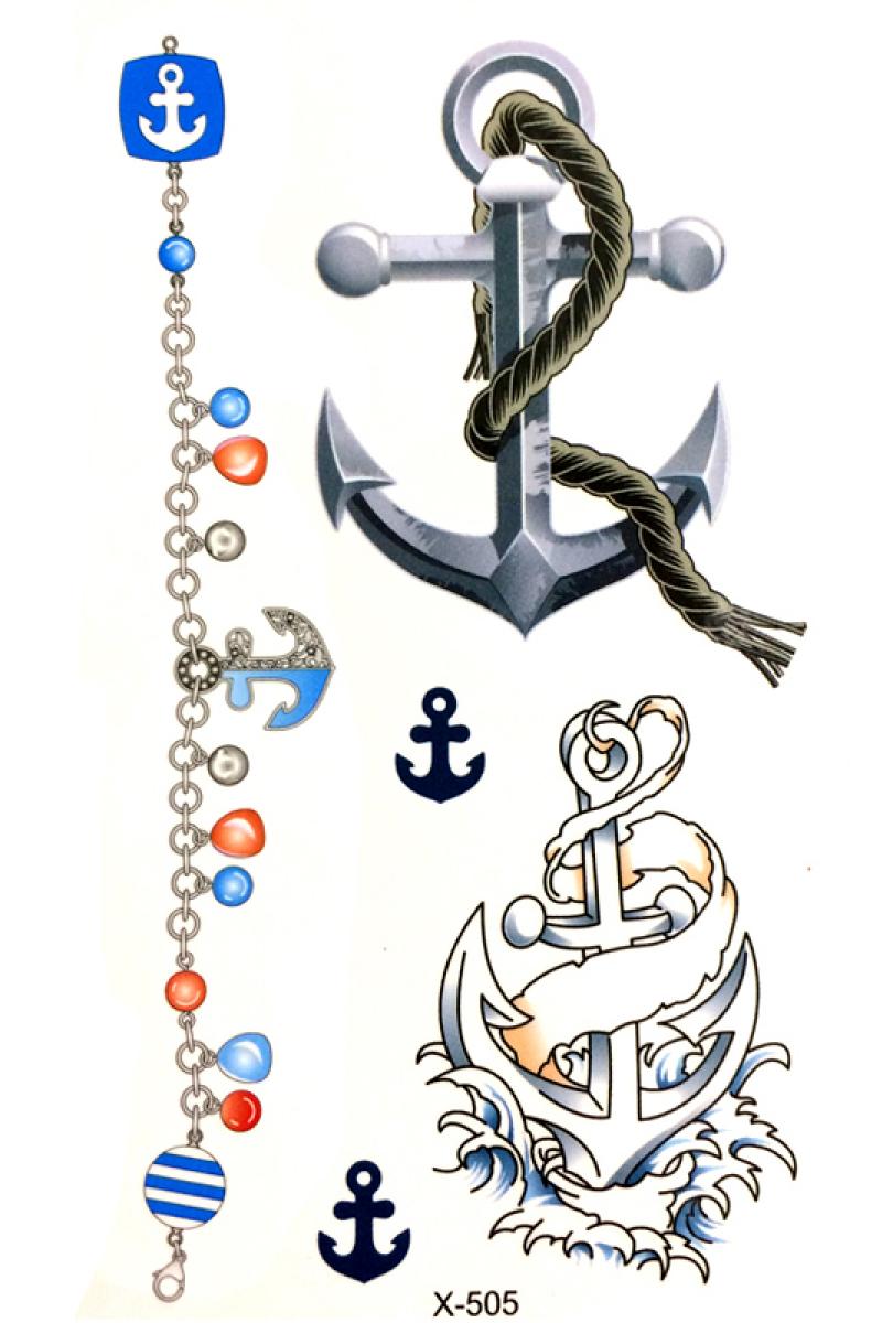Tatouage temporaire ancres marin couleur