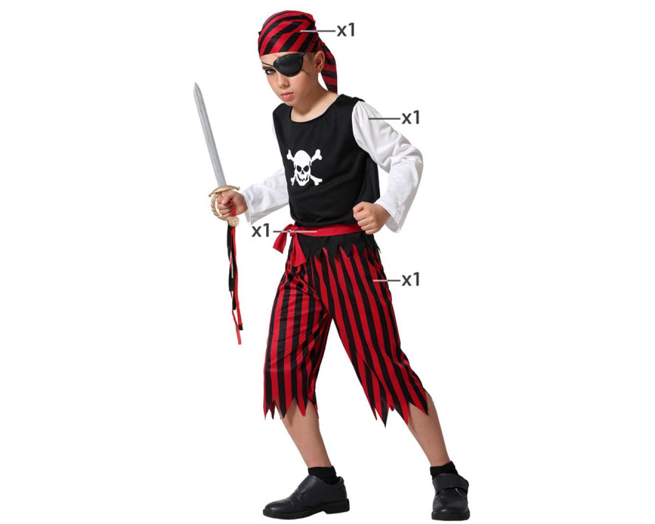 Pirate garçon rouge et noir 3/4 ans