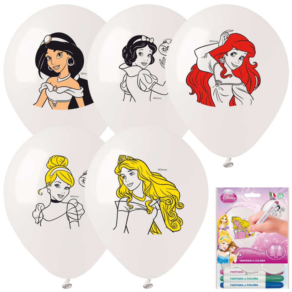Kit 5 ballons à colorier Princesses Disney