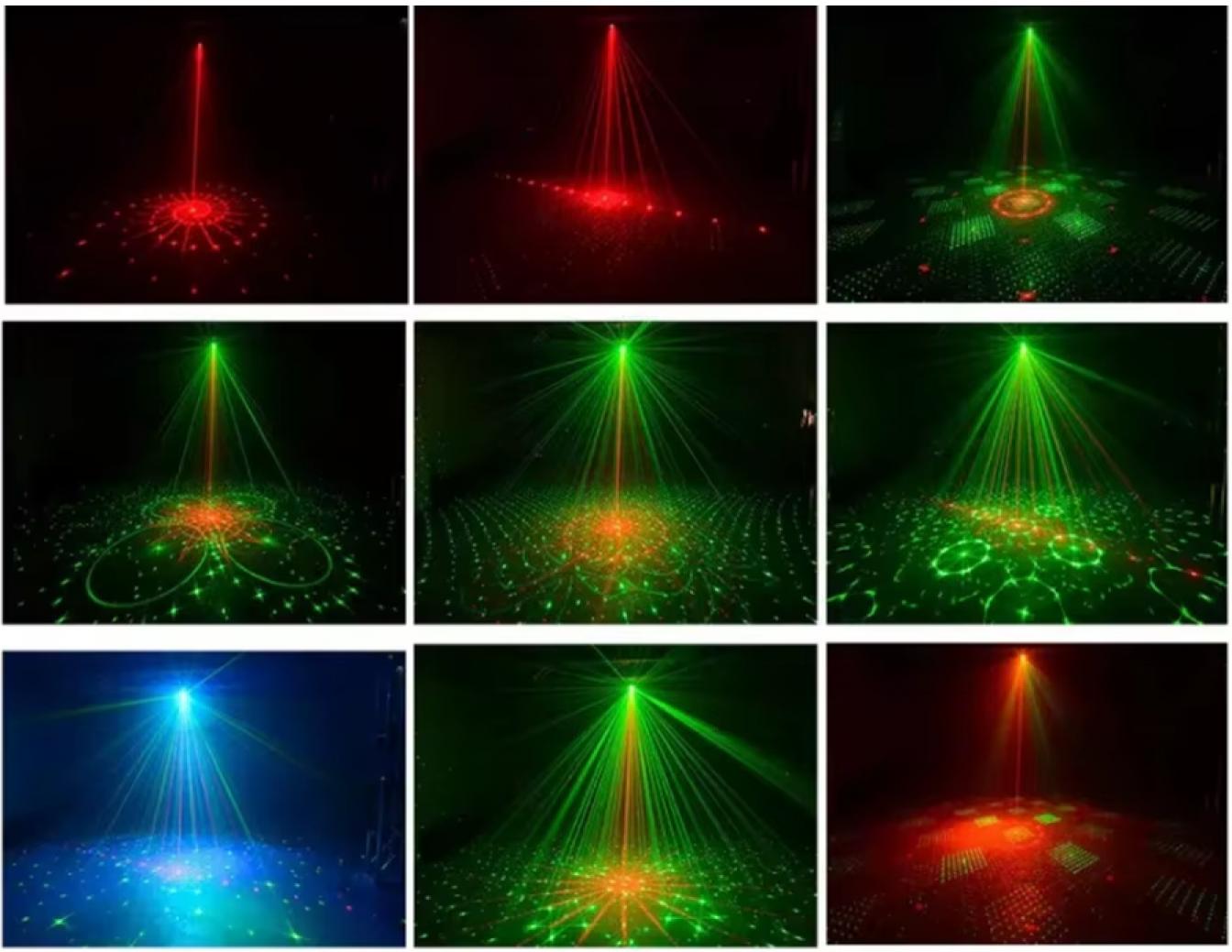 Jeu de lumière laser rouge vert avec simple lentille multi