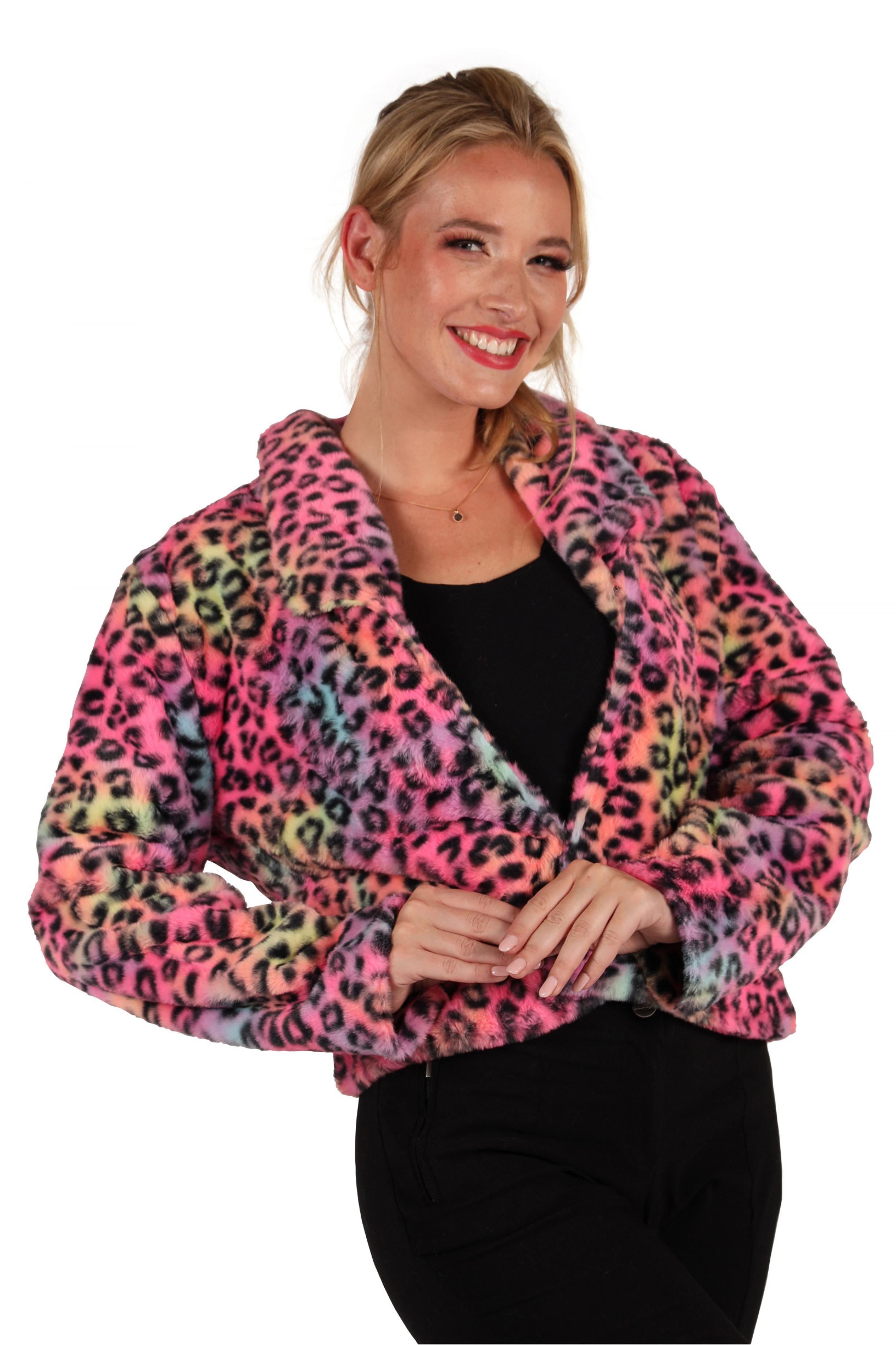 Veste en peluche fausse fourrure léopard multicolore femme taille S