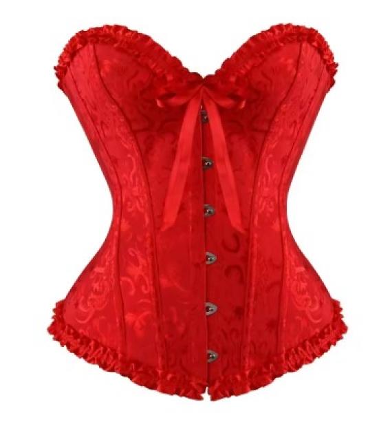 Corset bustier rouge à agrafes et lassets gothique à motifs taille M