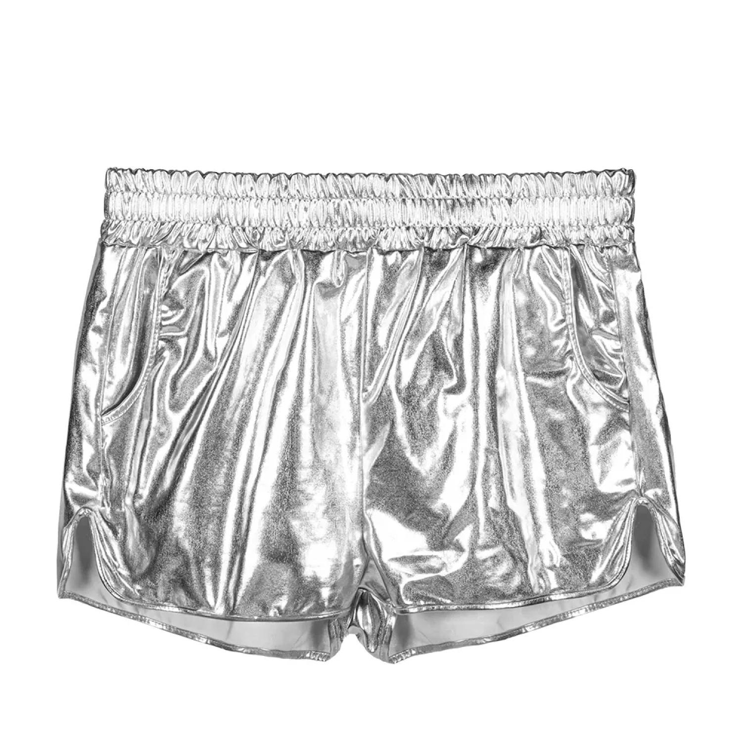 Short argent métallisé pour femme avec poches taille M