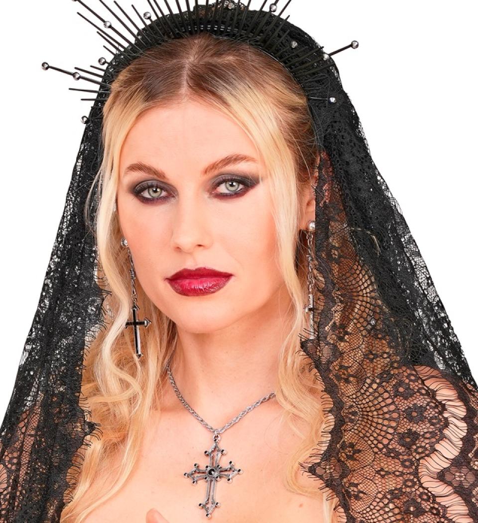 Collier croix gothique avec pierres noires incrustées