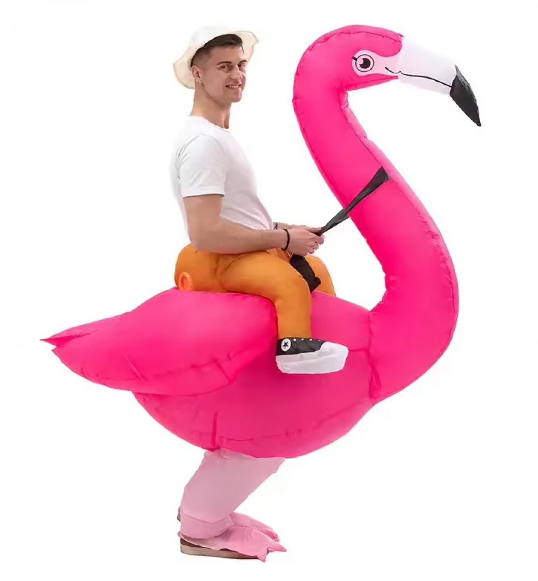 Flamant rose gonflable adulte porte moi taille M/L