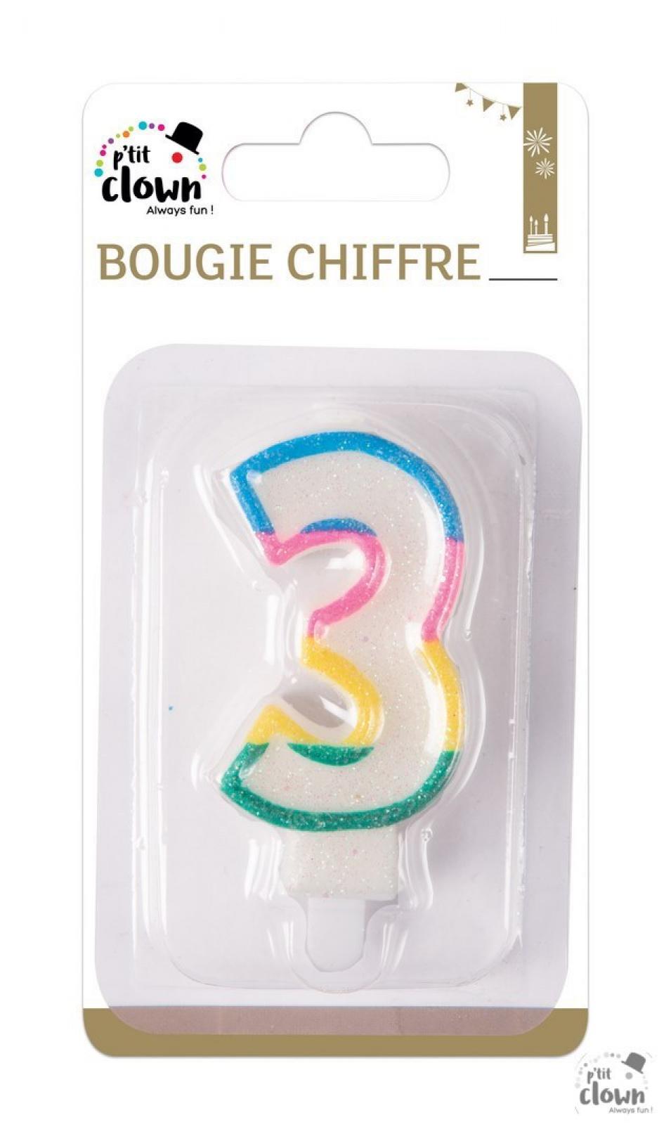 Bougie paillettes chiffre 3