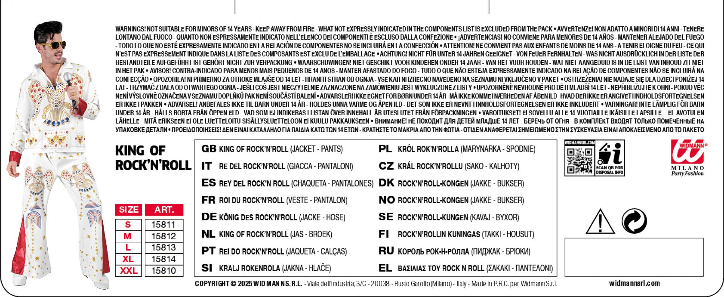 Déguisement Fast Costume Elvis roi du Rock'n Roll réaliste taille L