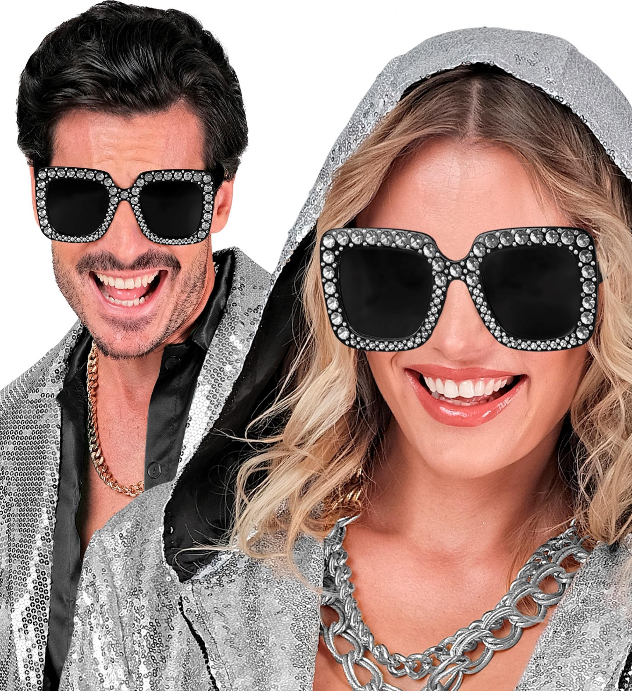 Lunettes disco strass carrées noires (N65)