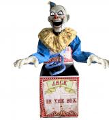 Automate clown animé dans boite sur ressort 180cm animatronic