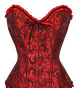 Corset bustier rouge sombre à agrafes et lassets gothique à motifs taille S