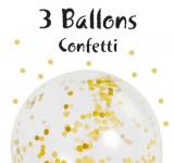 Sachet 3 ballons confettis couleur or