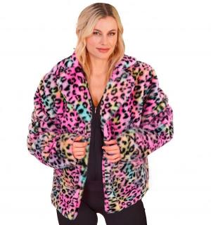 Veste en peluche fausse fourrure léopard multicolore femme taille L/XL