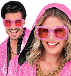 Lunettes disco strass carrées roses (N71)